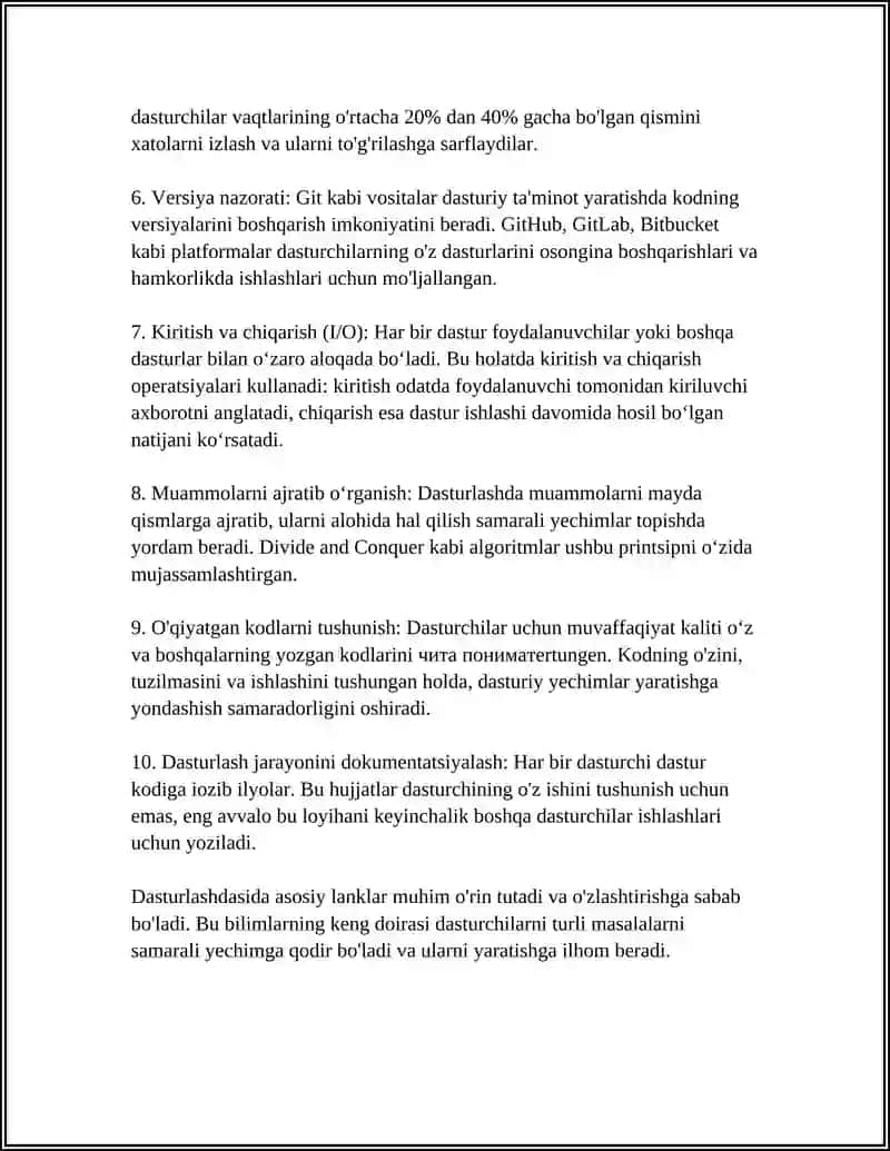 REFERAT Mavzu: DASTURLASHGA KIRISH 4