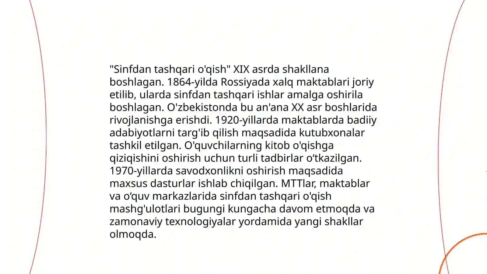 Sinfdan tashqari o'qishning an'anaviy shakllaridan foydalanish 4