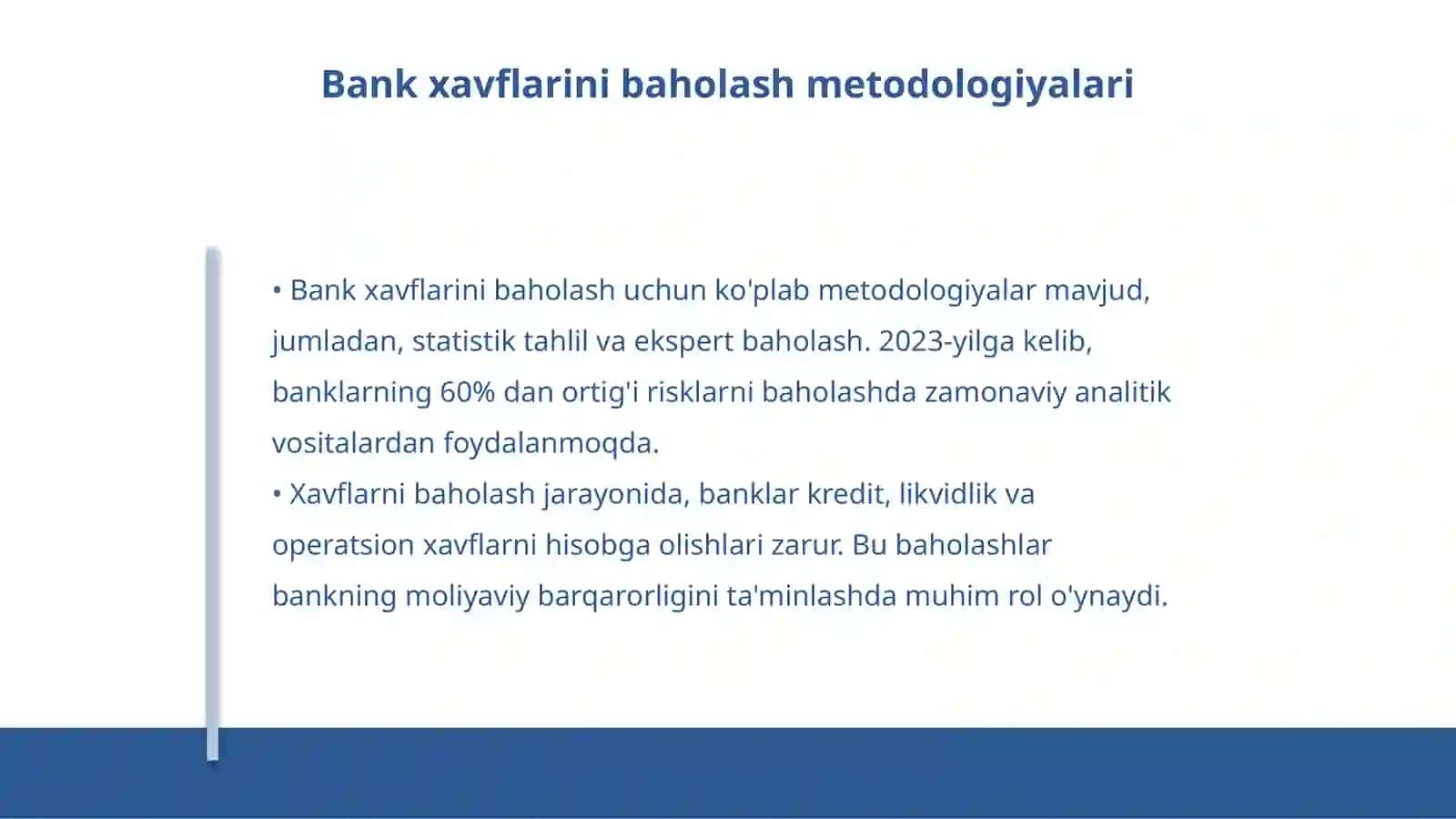 Banklarning iqtisodiy xavfsizligini taminlash uchun qanday amaliy chora tadbirlar amalga oshiriladi 4