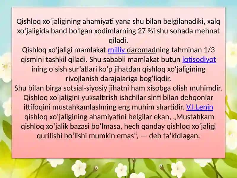 QISHLOQ XO`JALIGI VA SANOAT SOXASIDAGI O`ZGARISHLAR 4