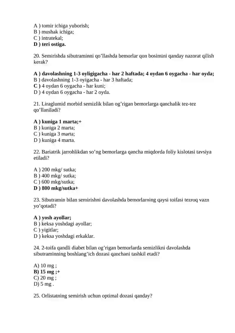 Semirib ketish (endokrinologiya). Malakaviy testlar 4