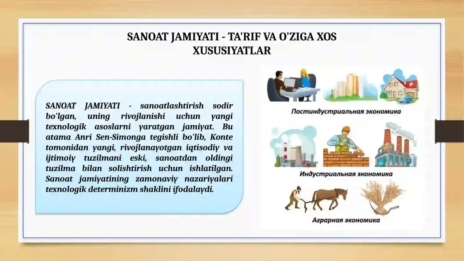 SANOATLASHGAN JAMIYATNING O’ZIGA XOS XUSUSIYATLARI 4