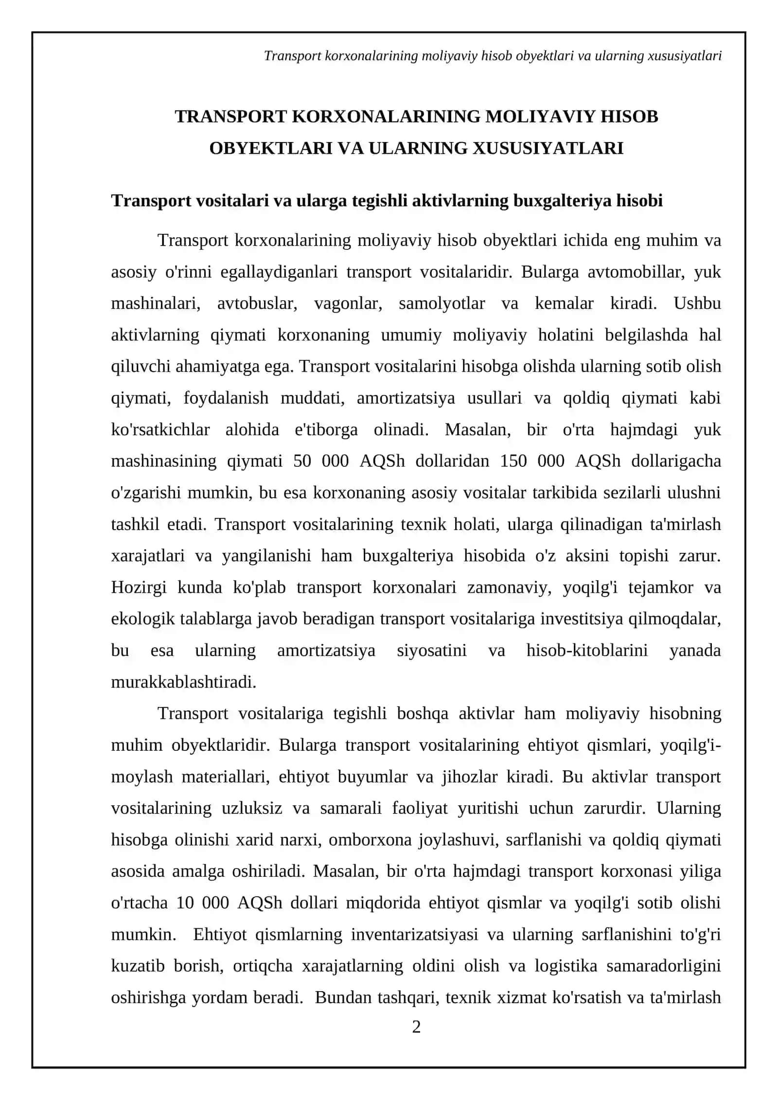 Transport korxonalarida buxgalteriya hisobi usullari 4