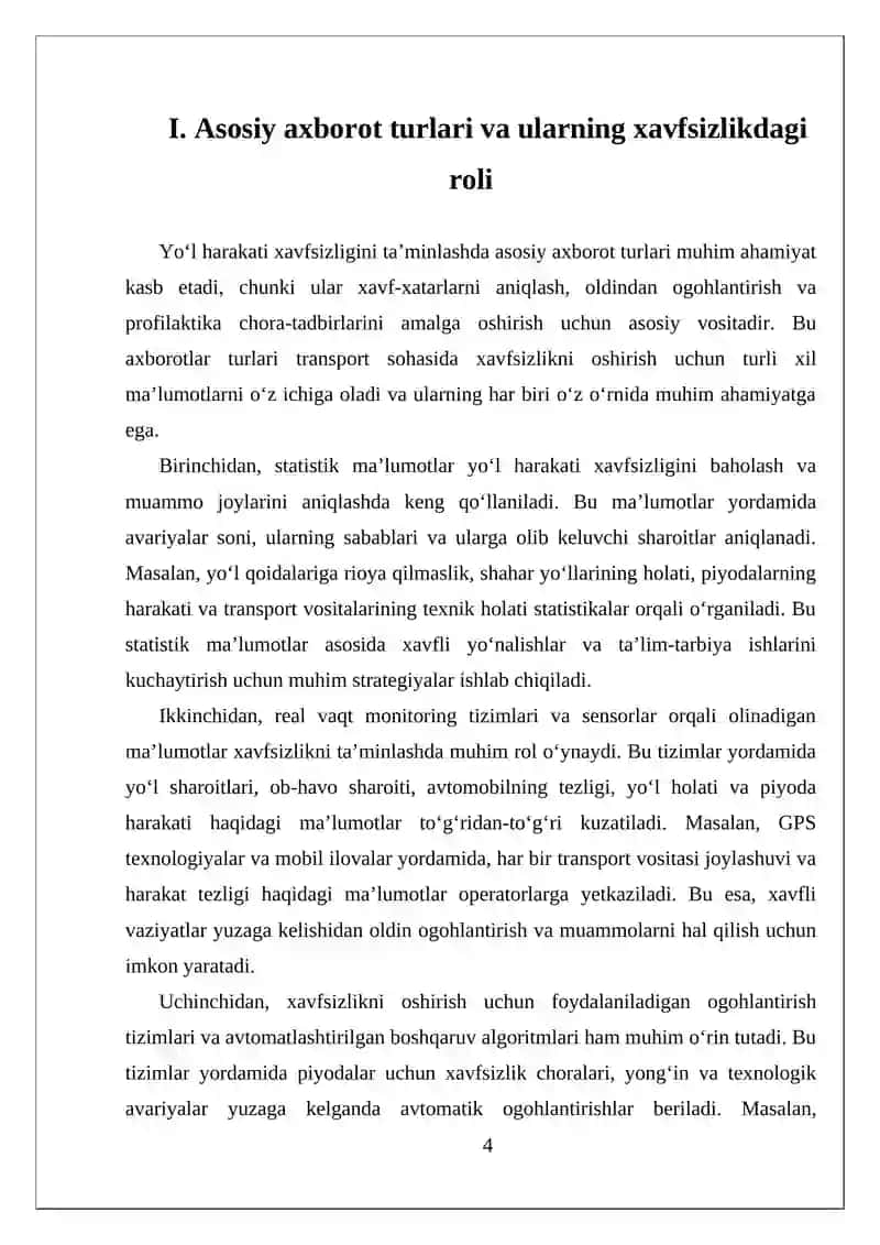 Yo‘l harakati xavfsizligini ta’minlashda axborotlarning o‘rni 4