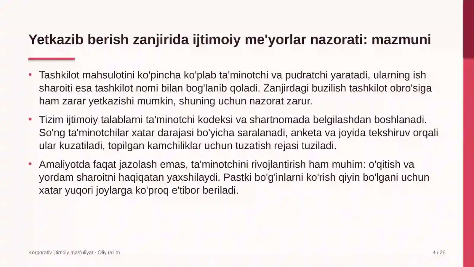 Konsalting kompaniyalarida yetkazib berish zanjirida ijtimoiy me'yorlarga rioya etilishini nazorat qilish 4