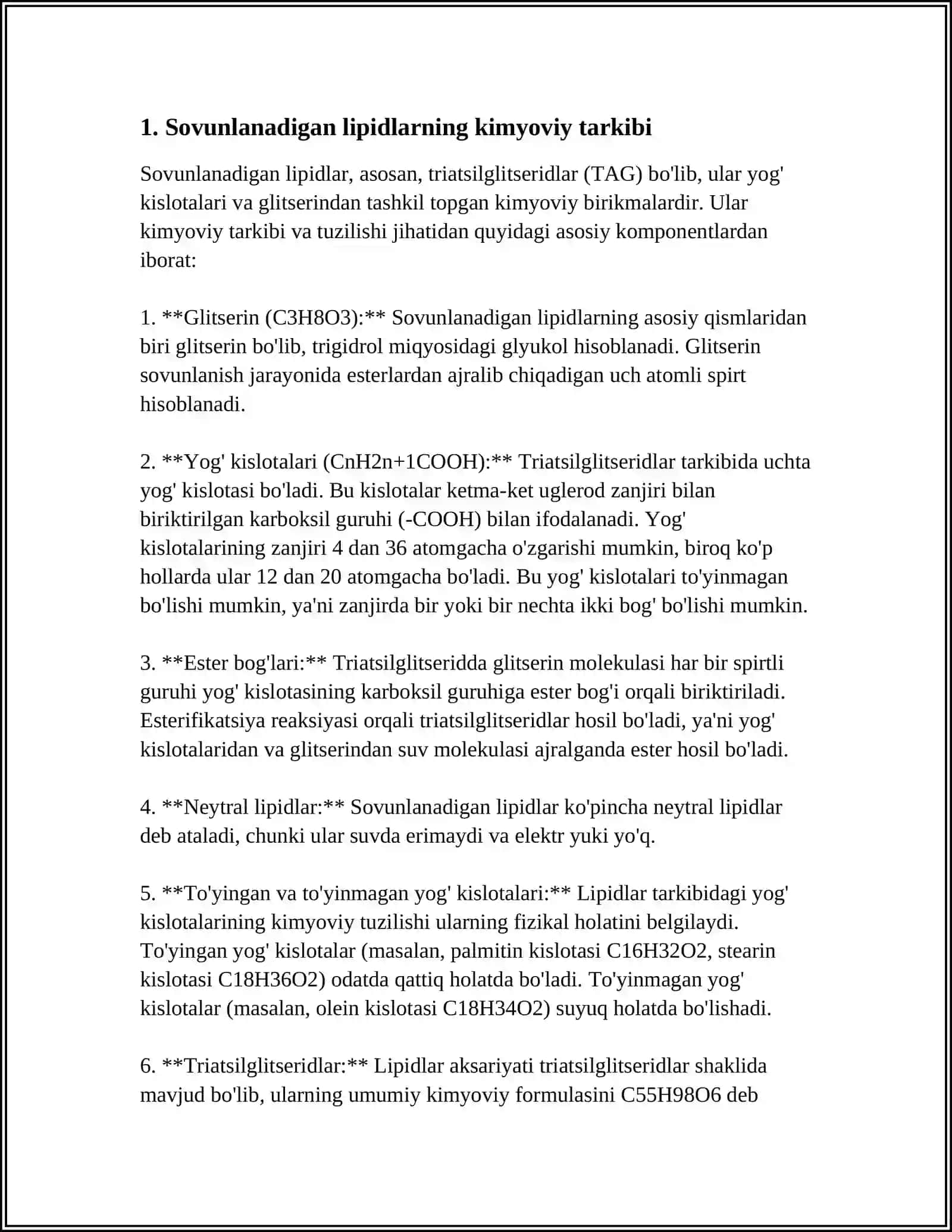 SOVUNLANADIGAN VA SOVUNLANMAYDIGAN LIPIDLAR (KIMYO) 4