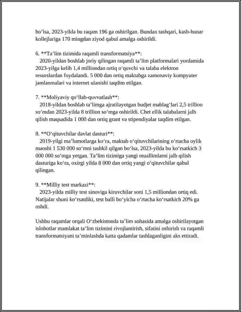 Ta’lim Tizimidagi Islohotlar va Natijalari 4