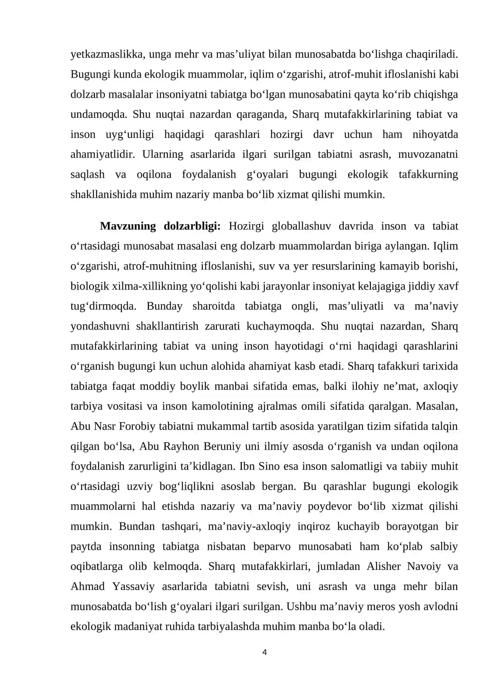 Sharq mutaffakirlarining tabiat, uning inson hayotidagi o'rni haqidagi qarashlari. 4