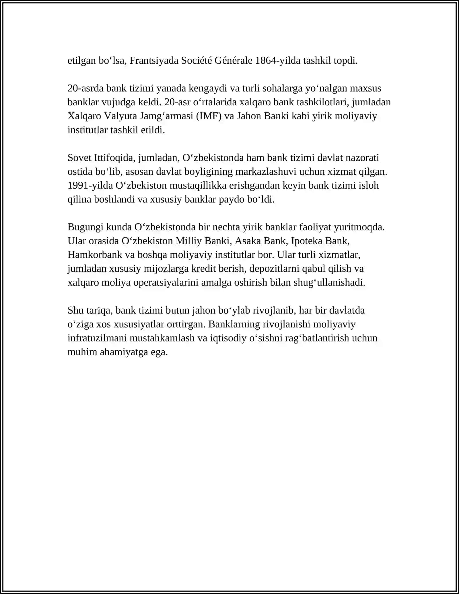 BANK TIZIMI 4