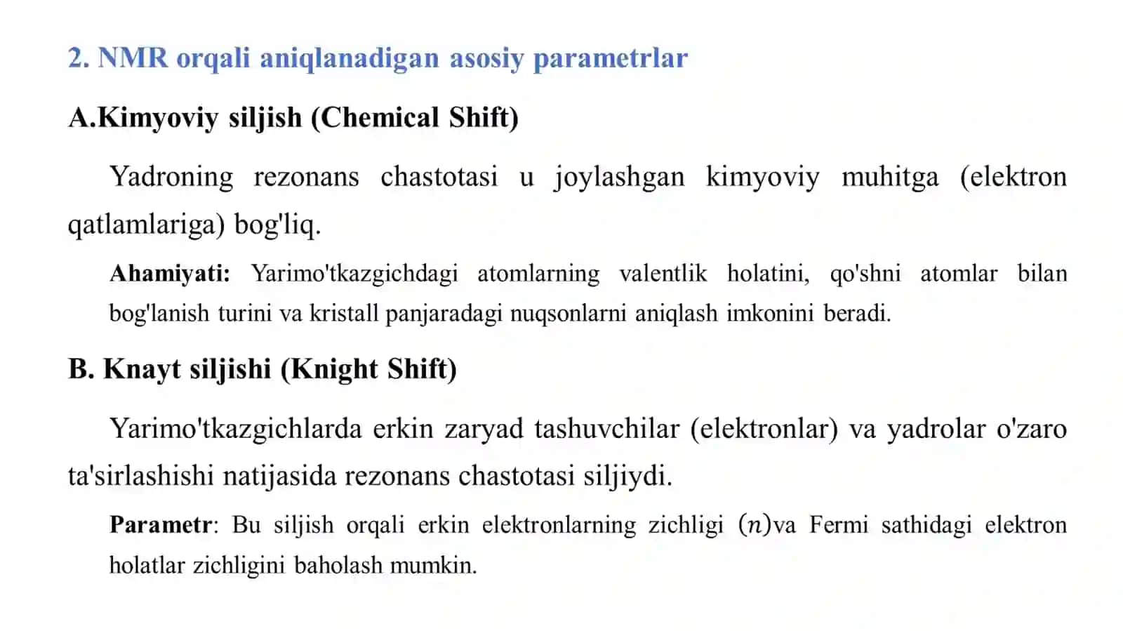 Yarimo'tkazgichlarda yadroviy magnit rezonans (NMR) 4