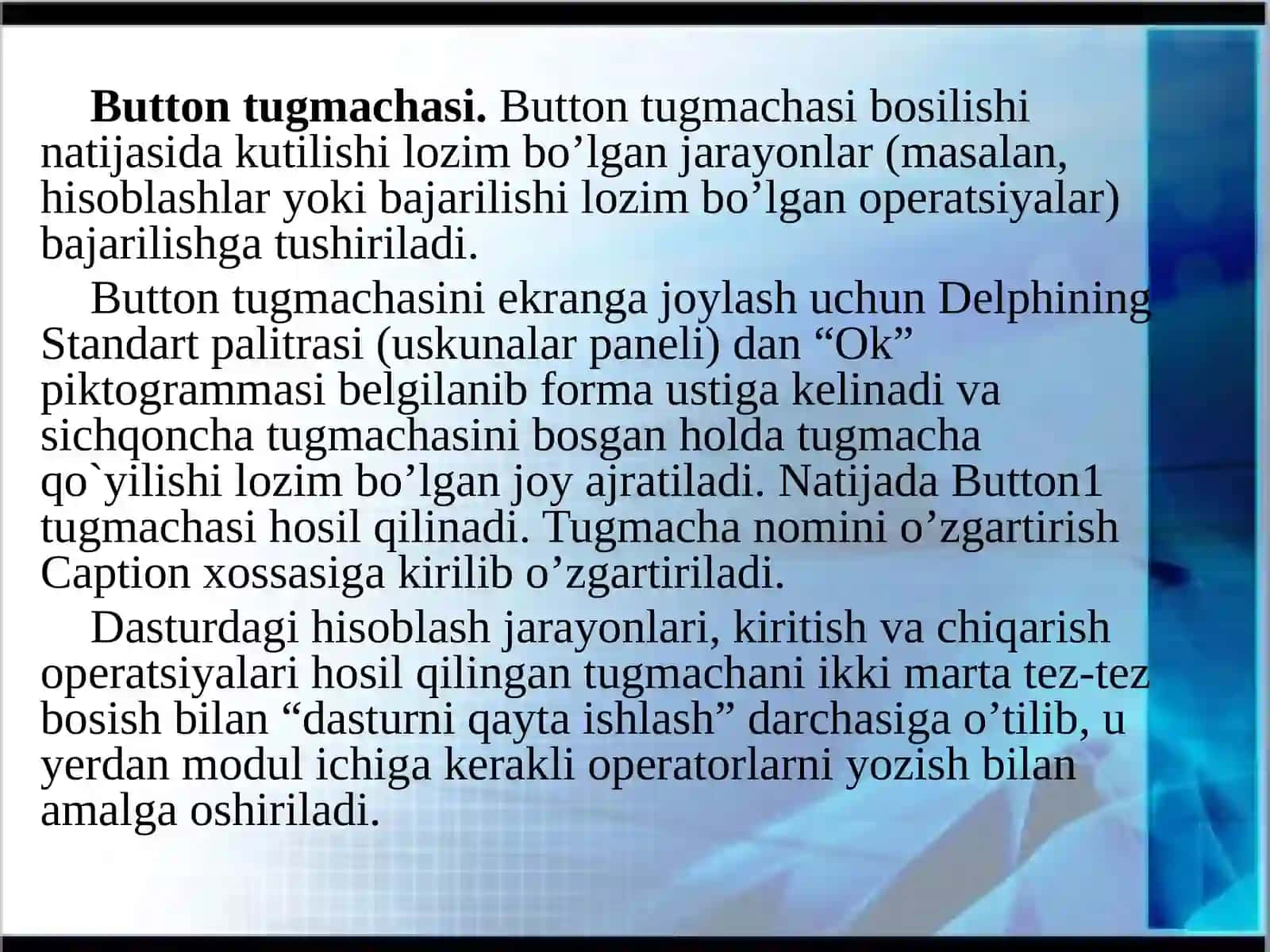 Delphidasturlash muhitida soddahisoblashishlarini bajarish 4
