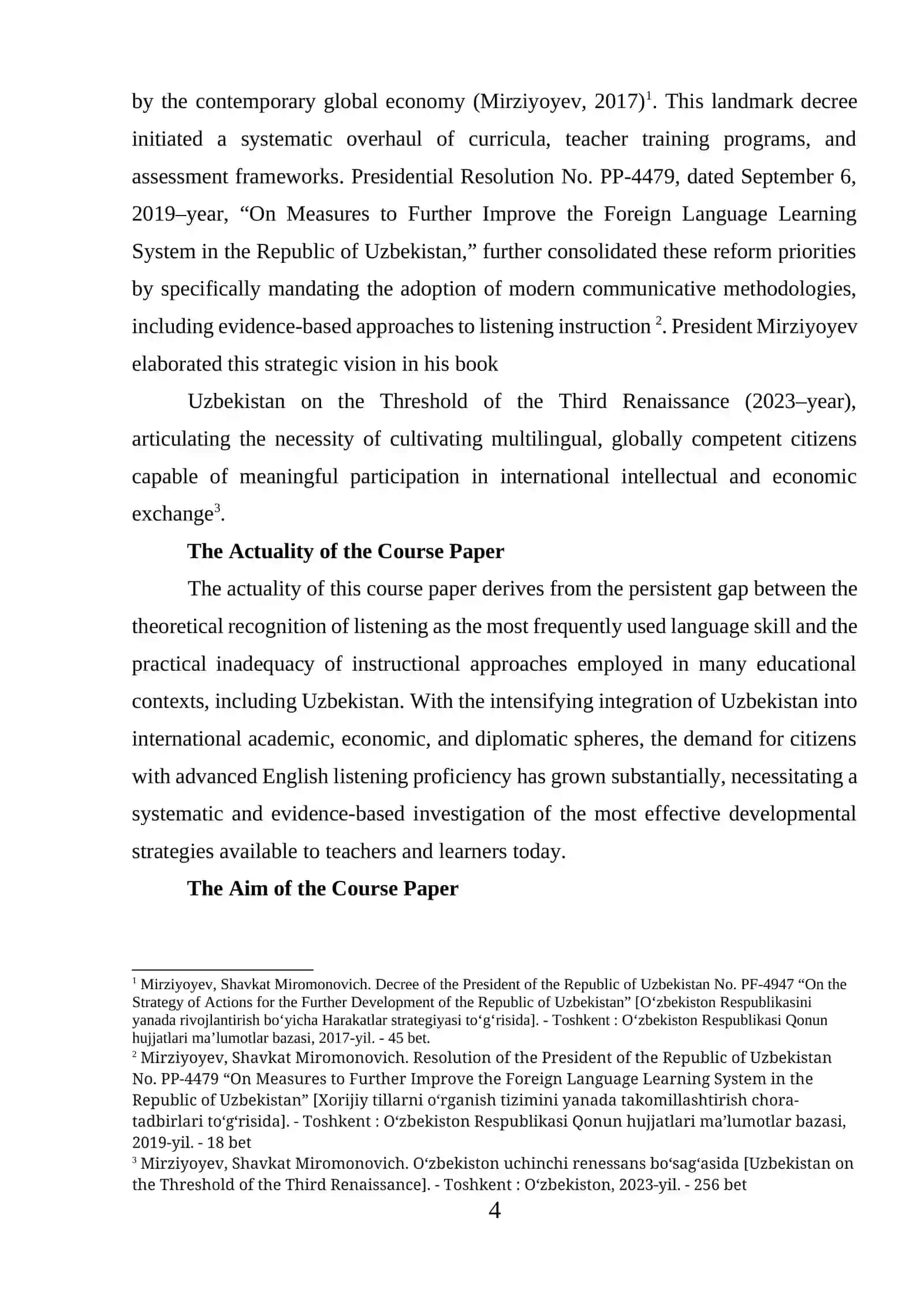 COURSE PAPER THEME: STRATEGIES FOR DEVELOPING LISTENING SKILLS 4