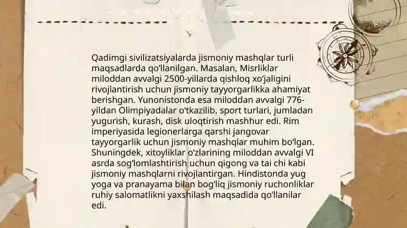 Jismoniy mashqlarning paydo boʼlishi va mazmuni 4