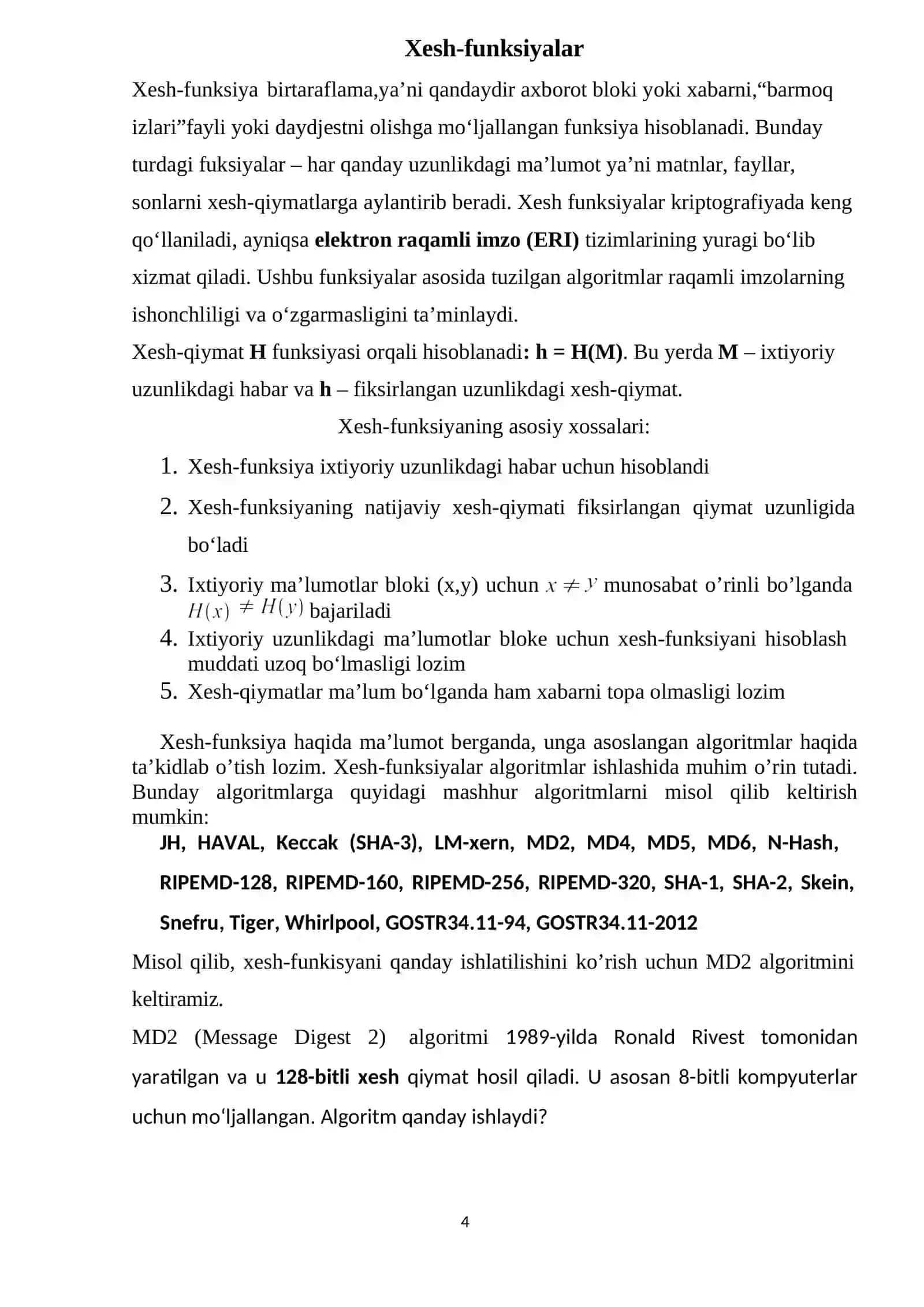 Elektron raqamli imzida xesh funksiyalarning qo’llanilishi: SHA-3 algoritmi 4