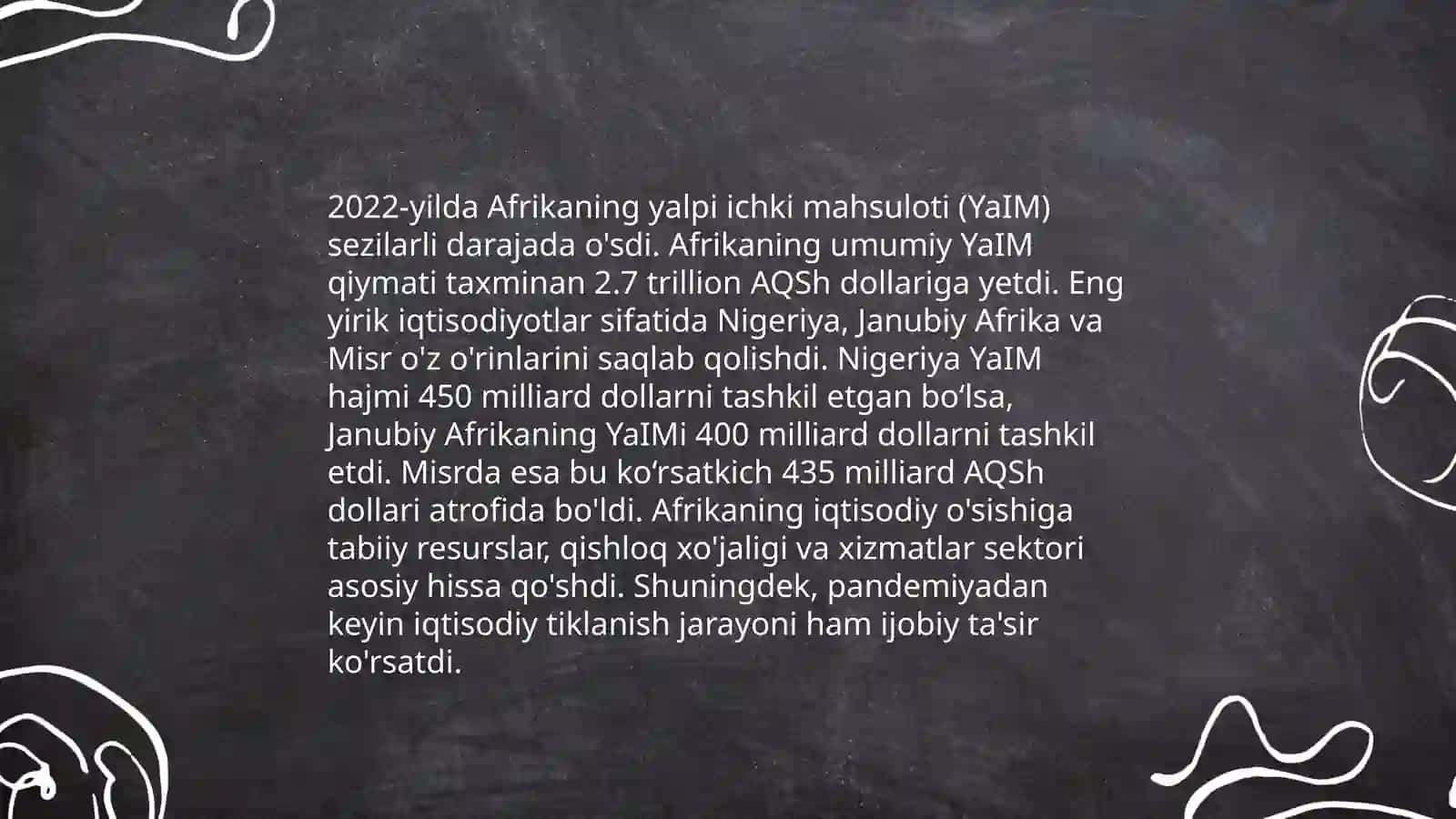 Afrikani 2022-2023-2024-yillaridagi yalpi ichki mahsulotining o'sish sur'ati 4