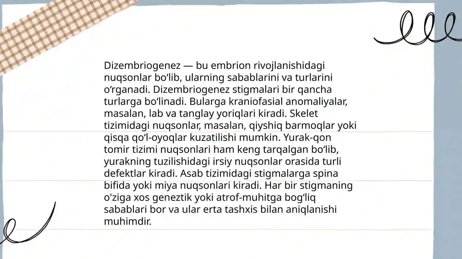 Dizembriogenez stigmalari. Pediatriya 4