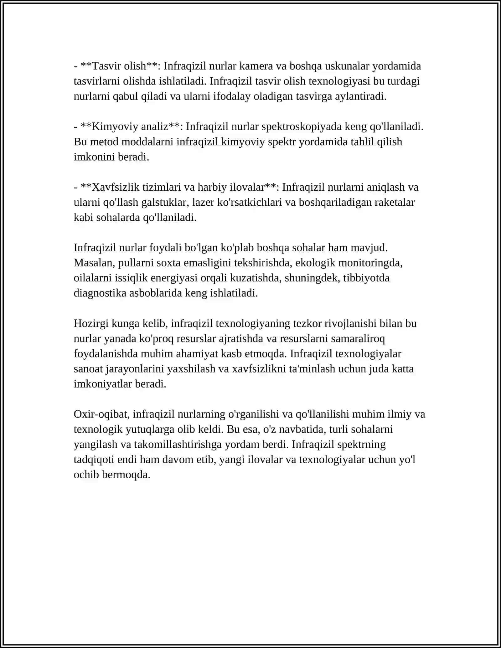 MUSTAQIL ISH Mavzu: INFRAQIZIL VA ULTRABINAFSHA NURLAR 4