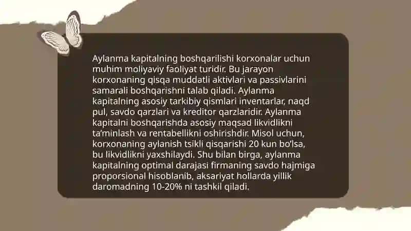 Asosiy va aylanma kapital doiraviy aylanishining moliyaviy jihatlari 4