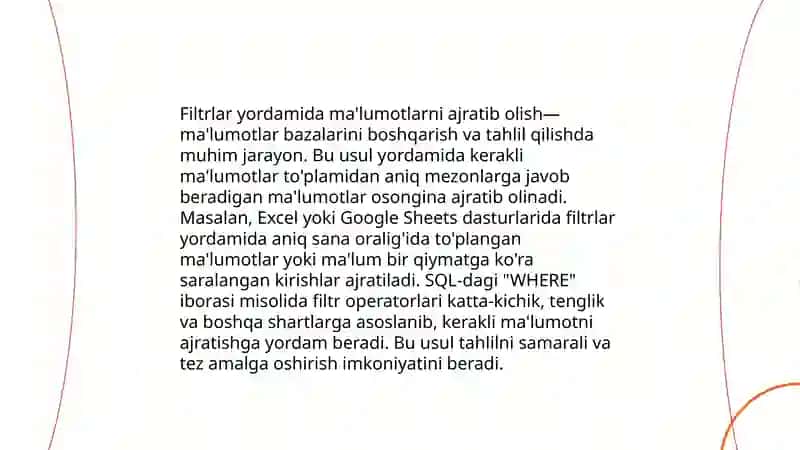 Mutaxassislikka oid masalalar yechish.Maʼlumotlarni tartiblash va filtrlash 4