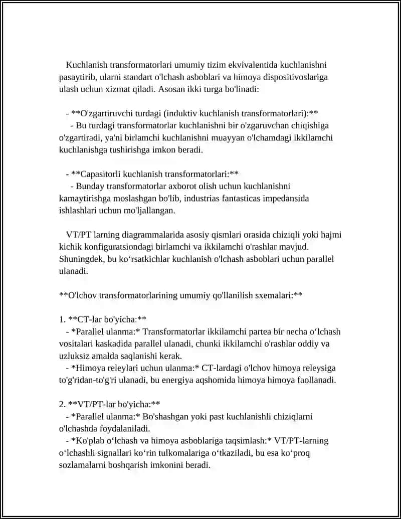 OʻLCHOV TRANSFORMATORLARI SXEMALAR BILAN BIRGA 4