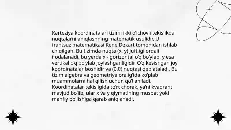 Koordinata burchagi.Nuqta koordinatasi. 4