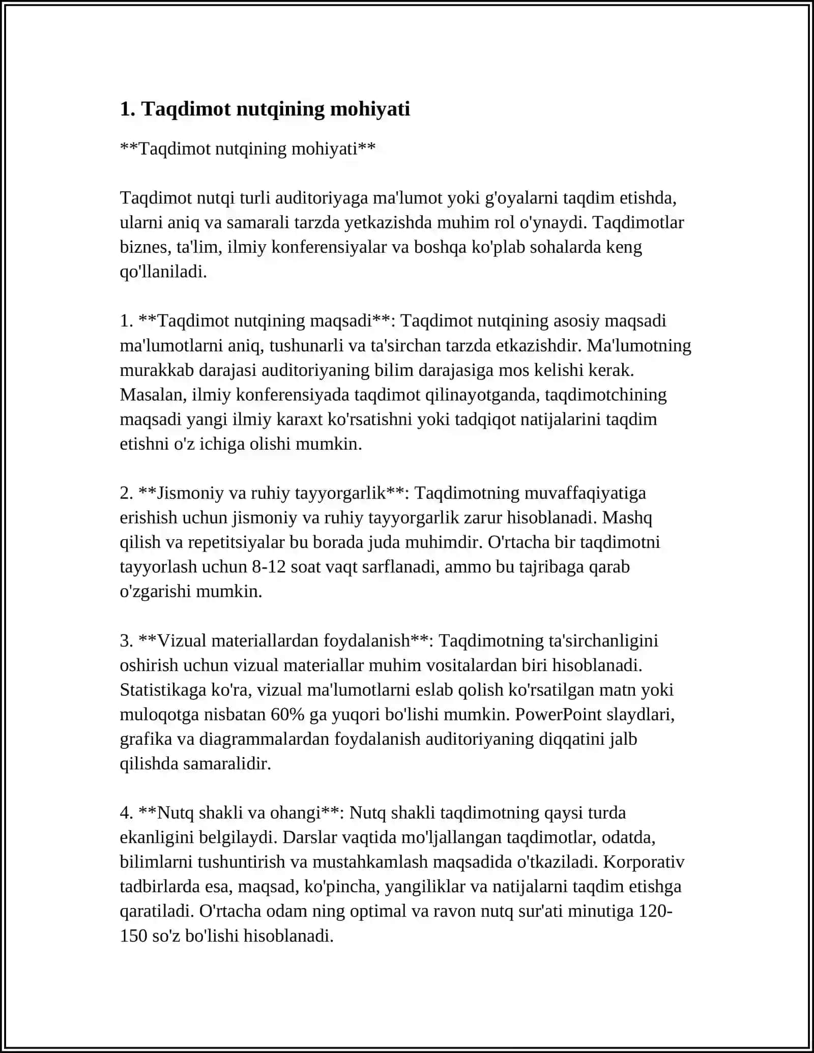 TAQDIMOT NUTQI AMMOBOP NUTQNING BIR TURI SIFATIDA TAQDIMOT TARKIBI TAQDIMOT TURLARI 4