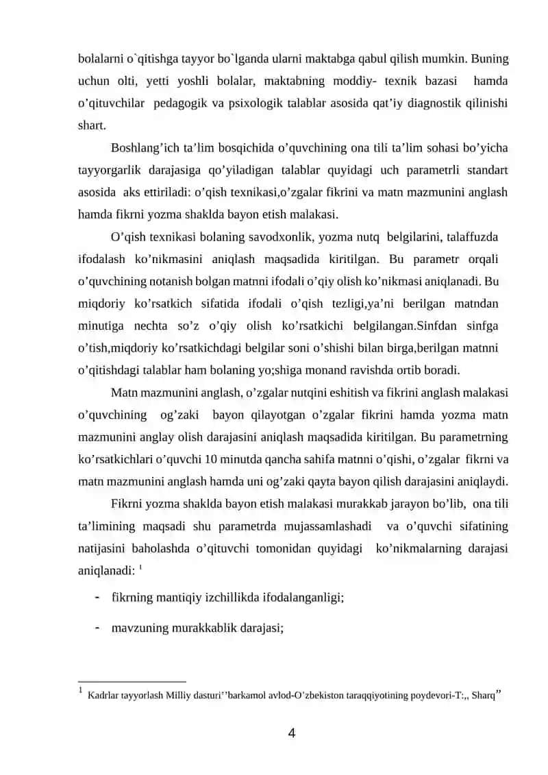 Ona tili va o’qitish metodikasi 4