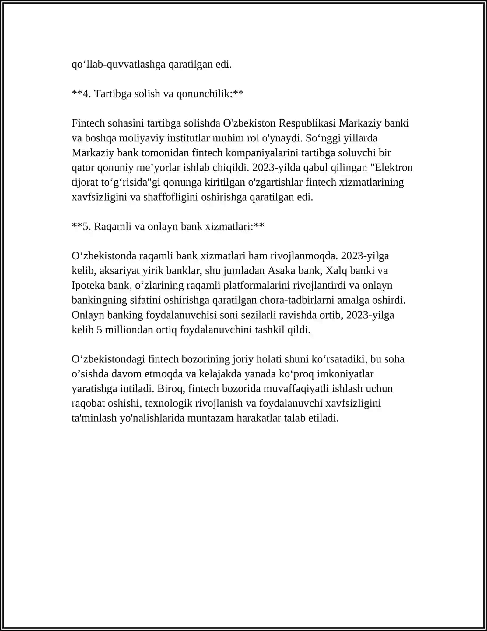 OʻZBEKISTONDA FINTECH KOMPANIYALARINING RIVOJLANISHI VA FAOLIYATI PRINTSIPI 2024-2025-o'quv yili 4