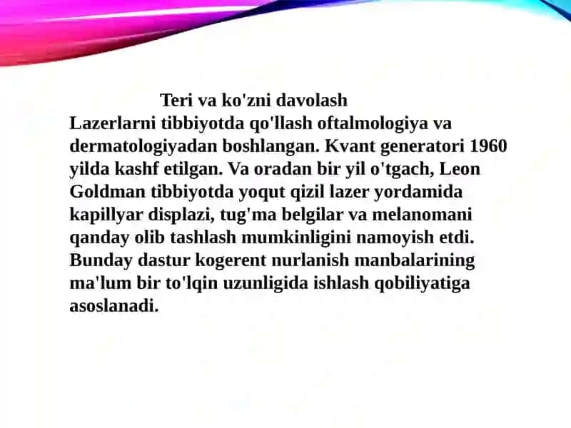Lazerning tibbiyotda qo'llanilishi 4