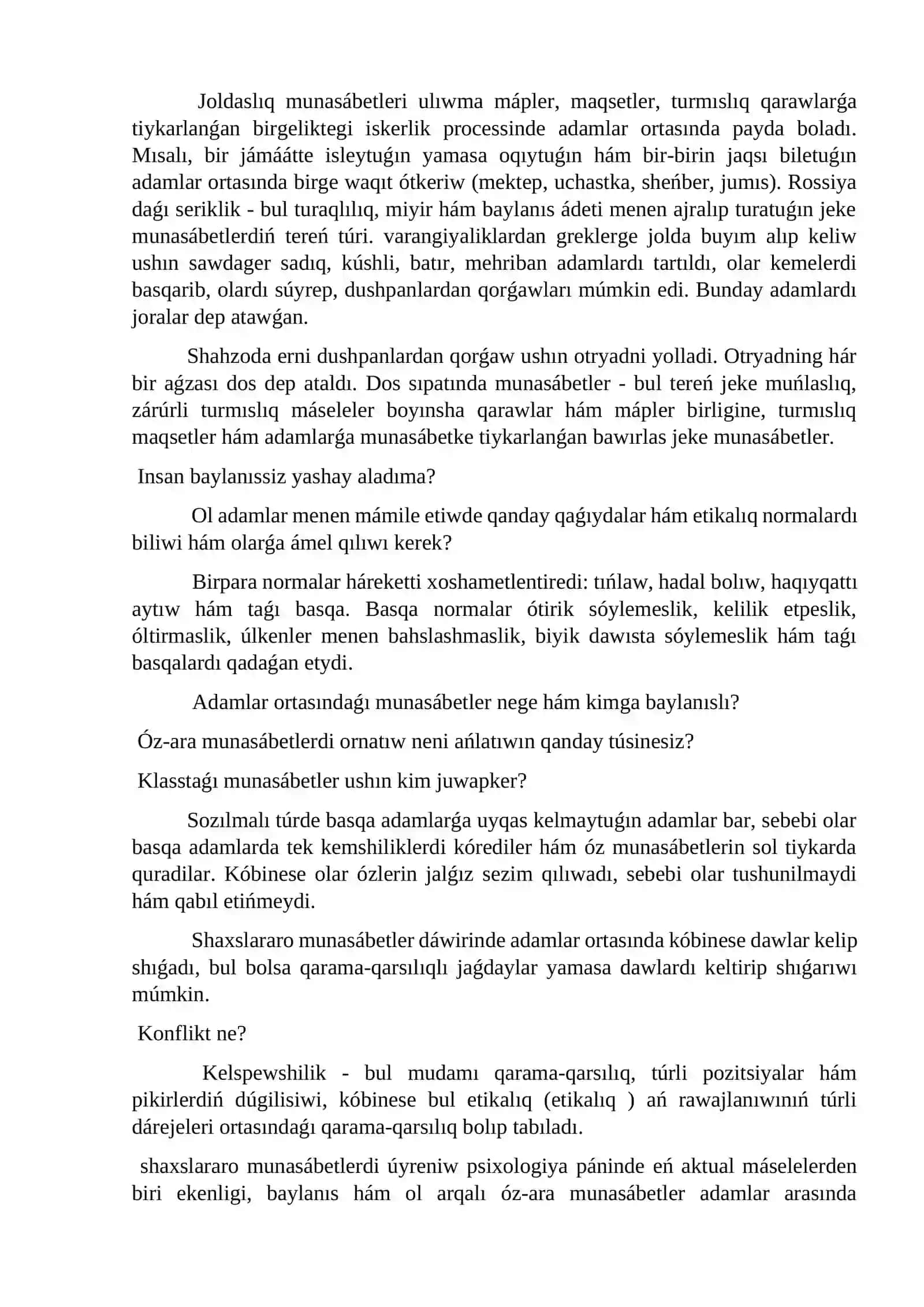 Shaxslarara múnasebetlerde ózliktiń rawajlanıwı 4