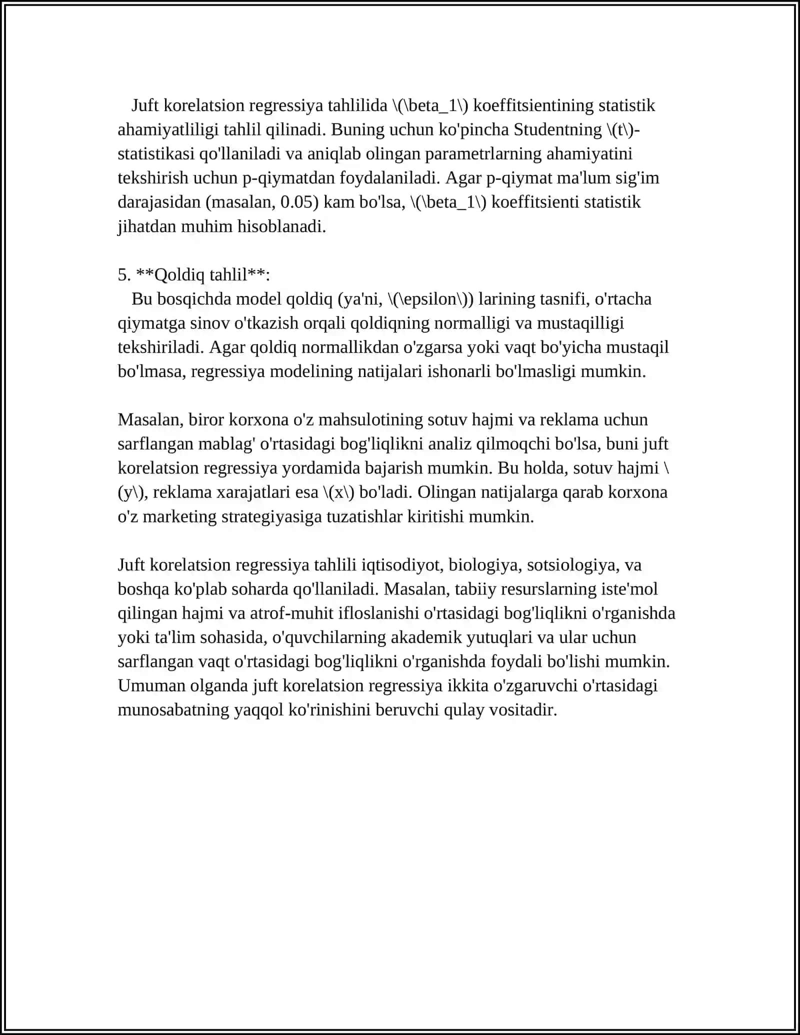 JUFT KORELYATSION REGRESSION TAHLILI 4