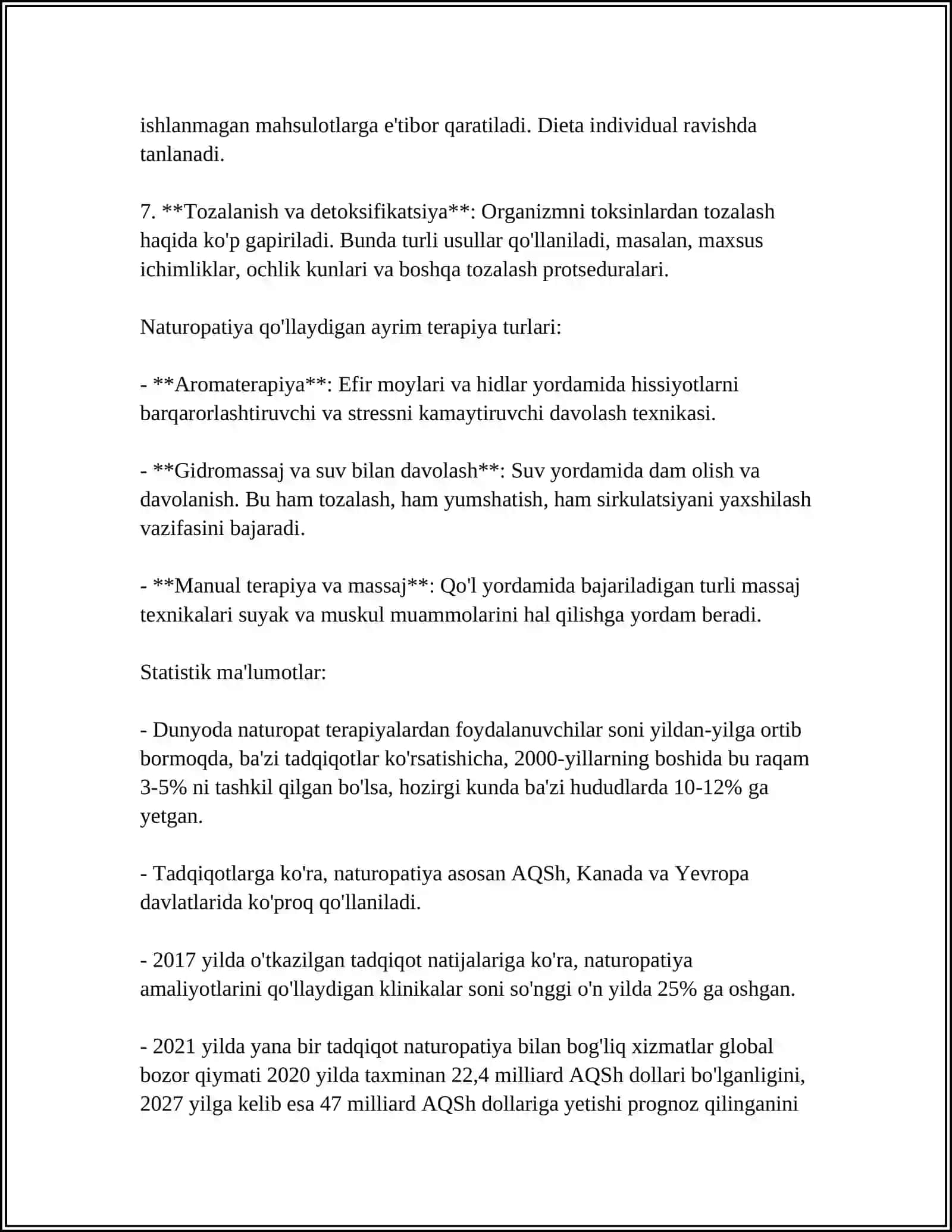 NATUROPATIYA USULLARINI PROFILAKTIKA, DAVOLASH VA SALOMATLIKNI TIKLASHDA QOʻLLASH 4