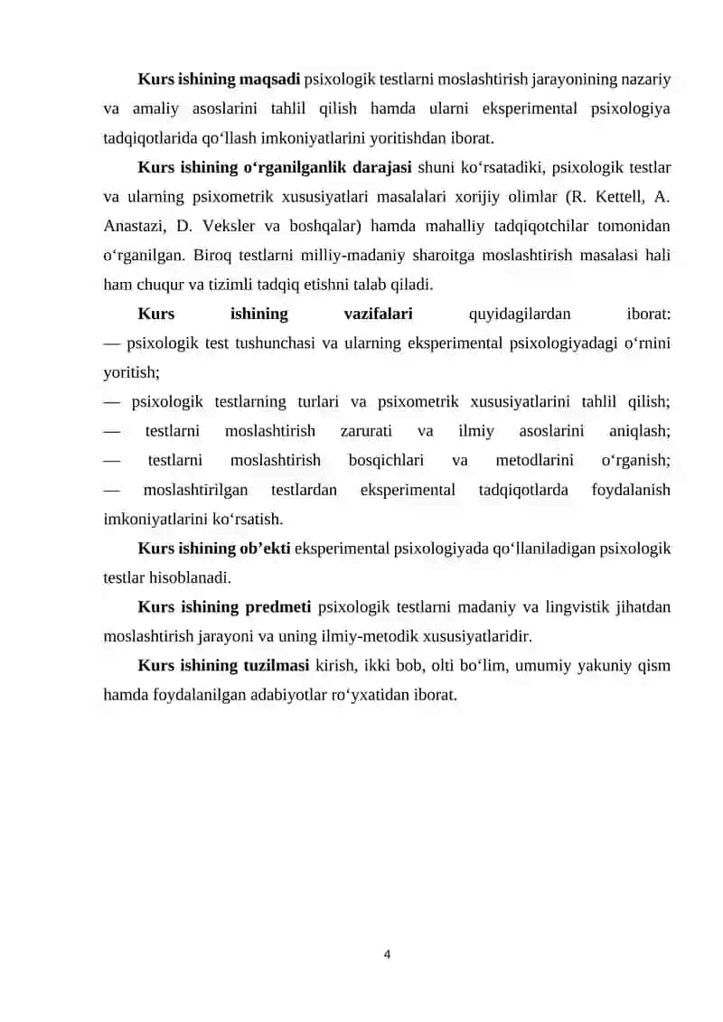 Testlarni moslashtirish. 4