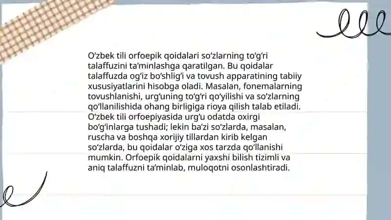 O‘zbekiston – yagona Vatan. Orfoepiya qoidalari 4