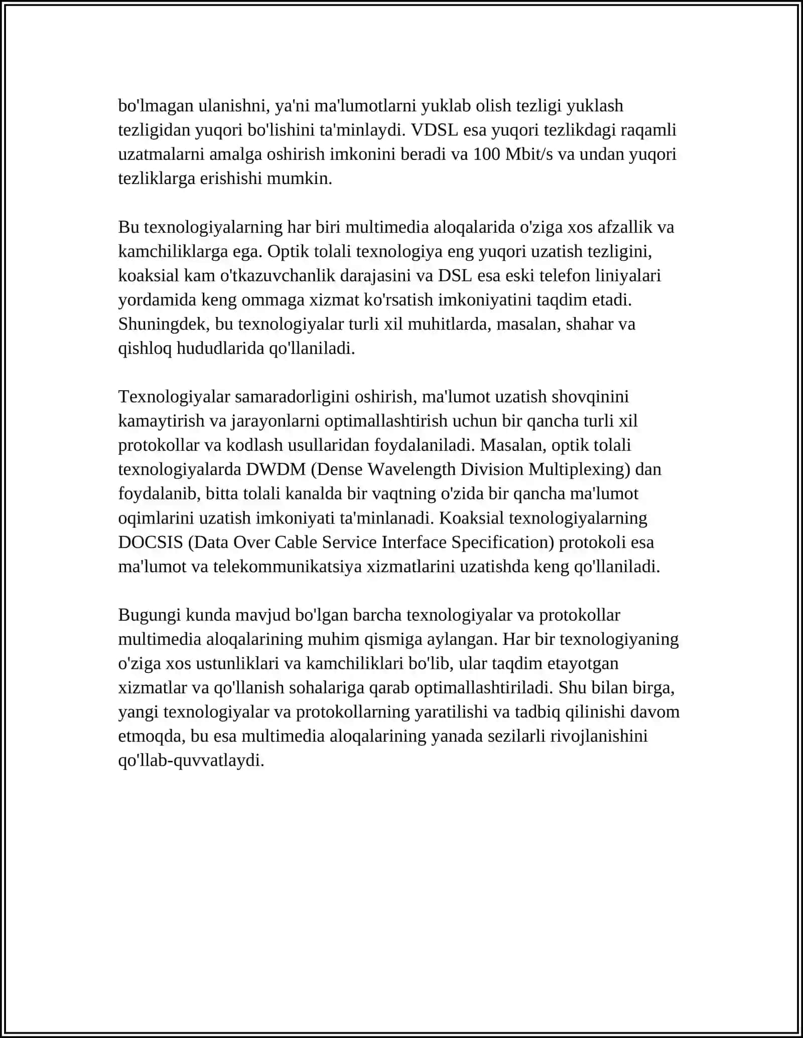 MULTIMEDIA ALOQA TARMOQLARI UCHUN PAST DARAJADAGI PROTOKOLLAR 4