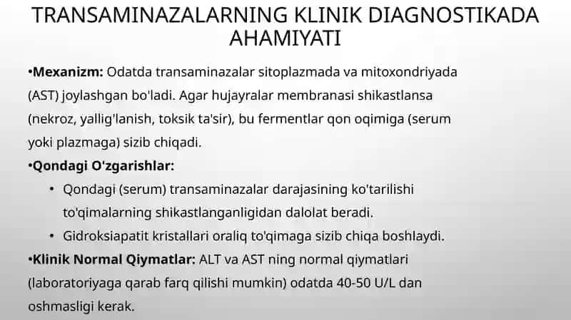 Transaminazalarning tibbiyotagi ahamiyati 4