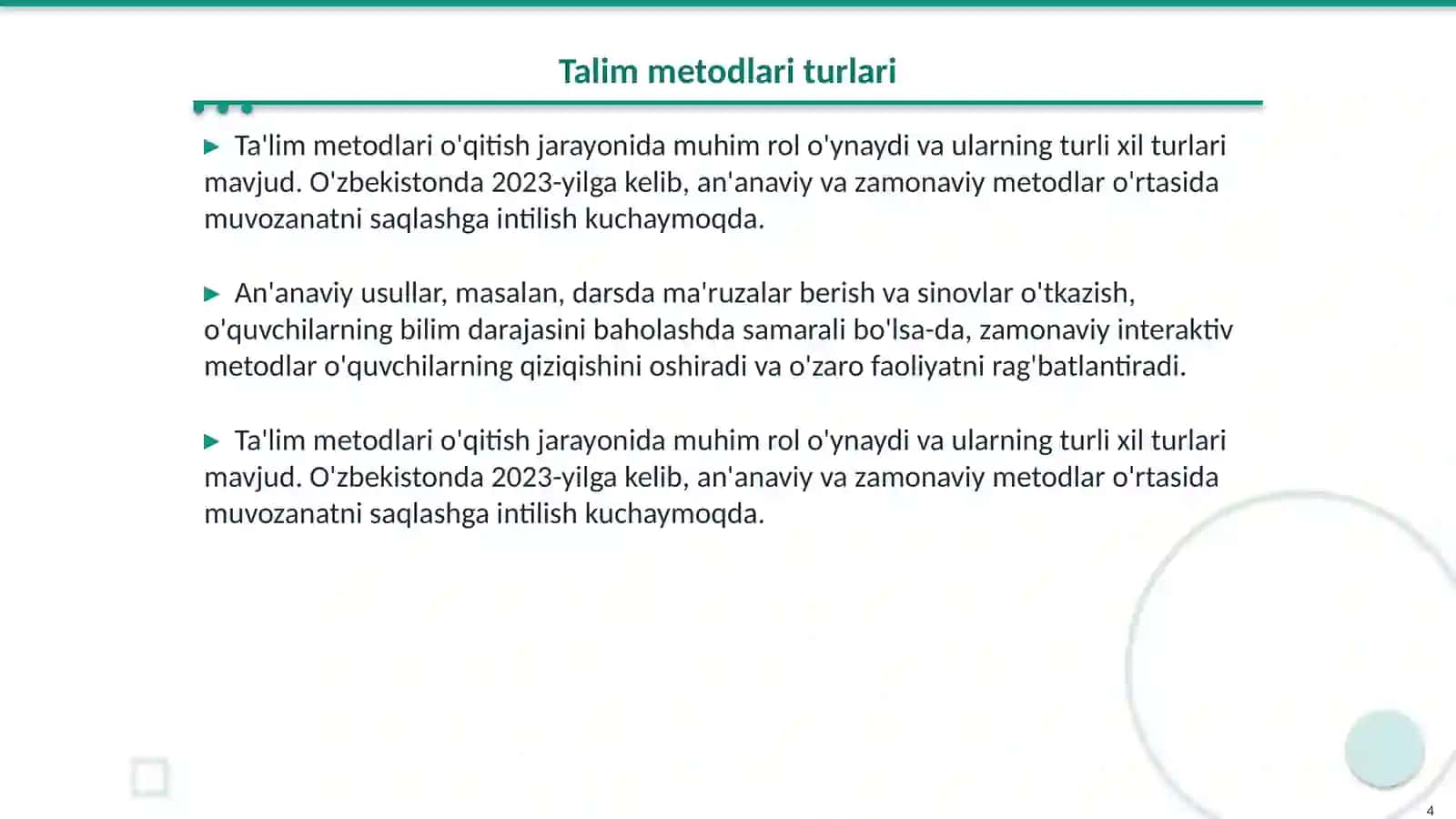 Tugarak mashgulotlarida talim metodlari 4