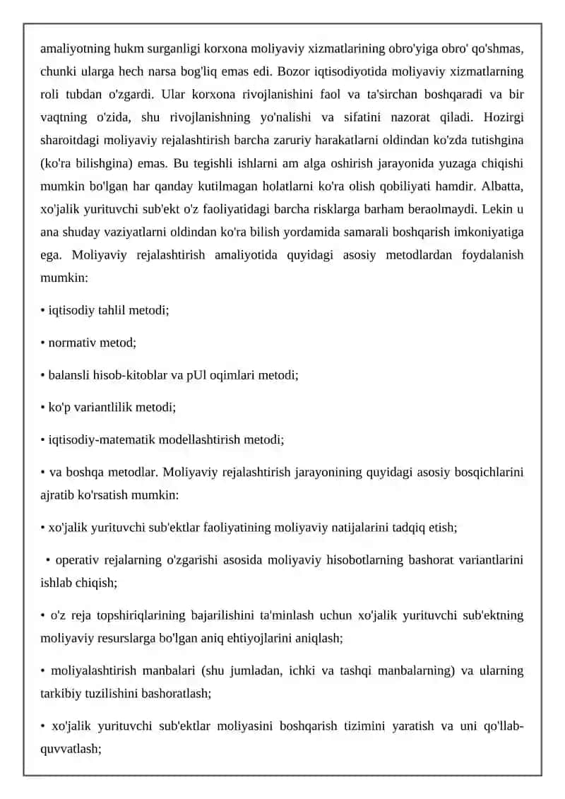 Moliyaviy rejalashtirish modelini yaratish 4