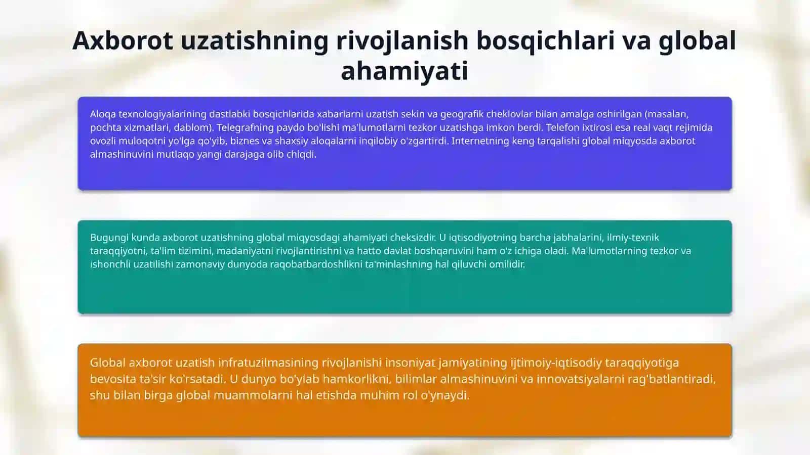 Aloqa va axborot tushunchasi, tarmoq kabellari va ularning tasnifi. 4
