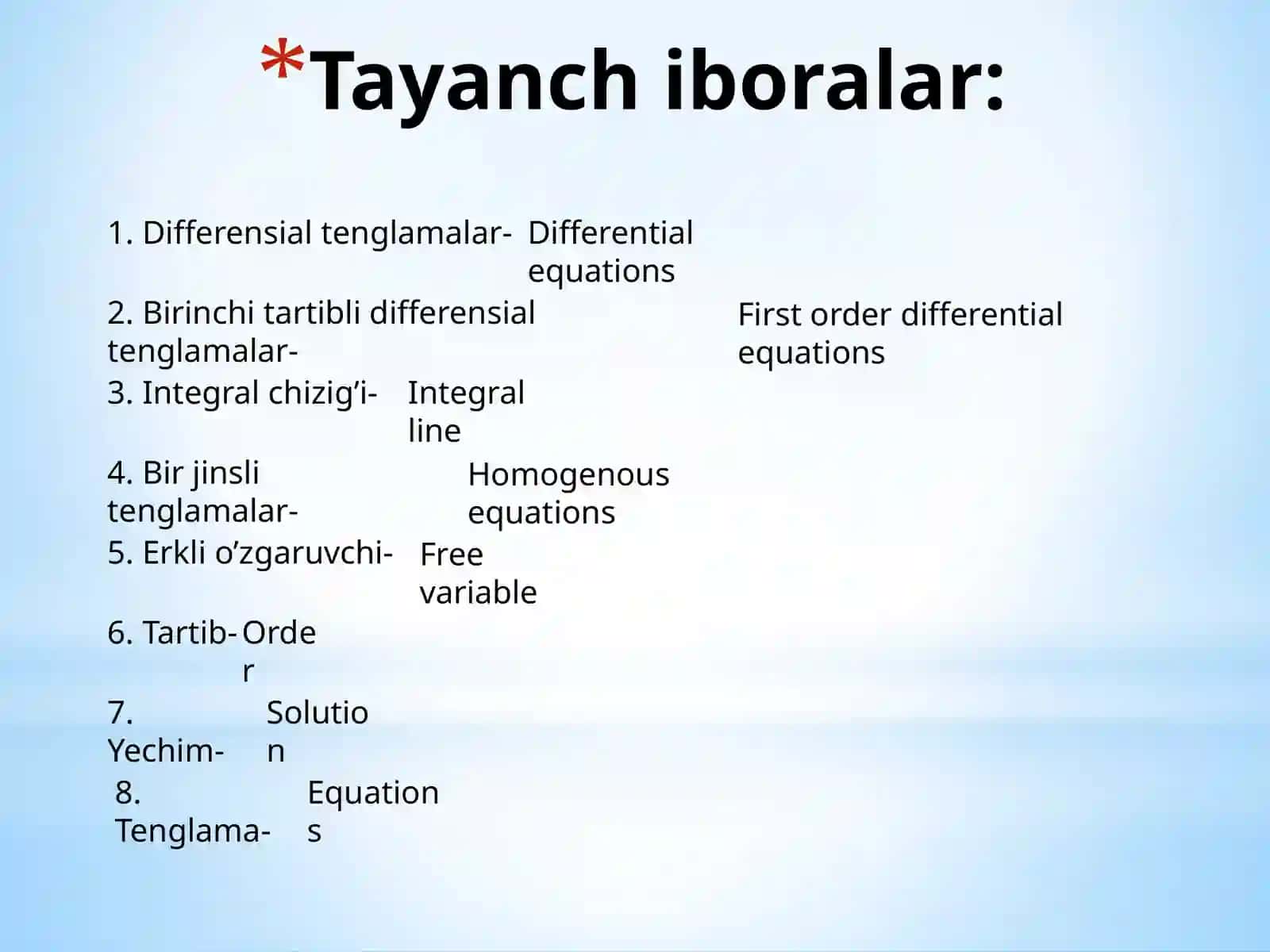 Differensial tenglama va uning yechimi tushunchalari 4