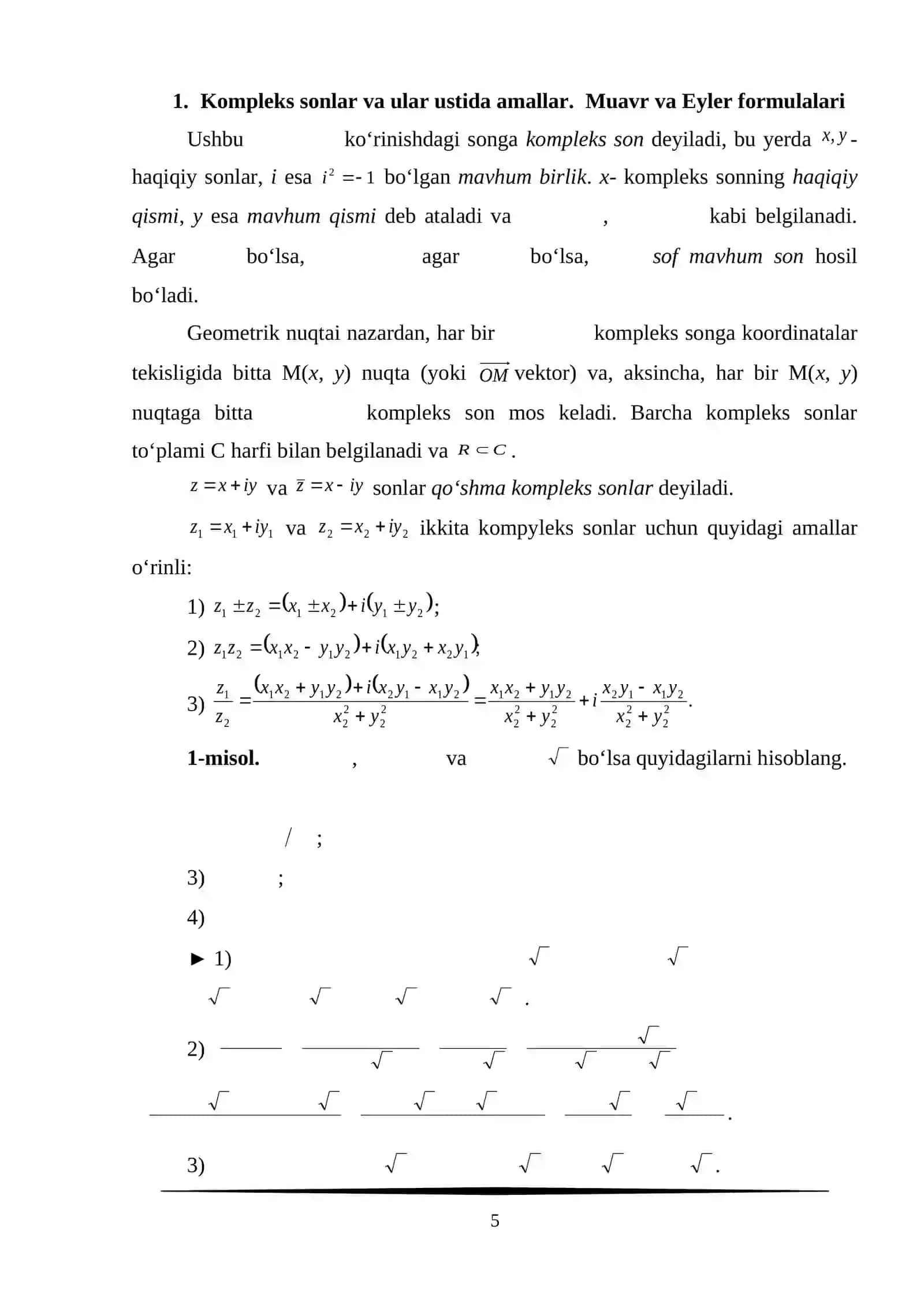 Kompleks sonlar va uning tadbiqlari 4
