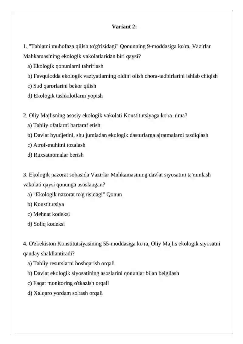 Oliy Majlisning ekologik vakolatlari 4