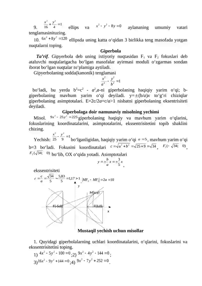 Ikkinchi tartibli egri chiziqlar 4