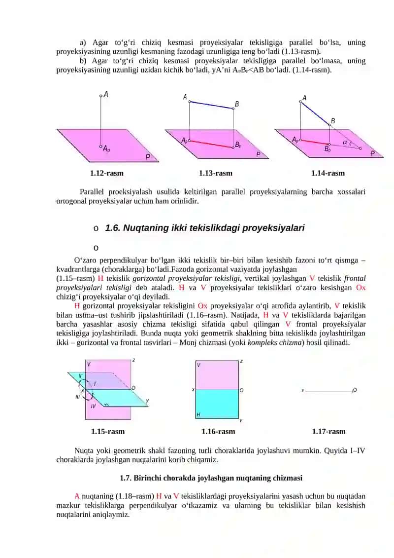 KIRISH. PROYEKSIYALASH USULLARI VA NUQTA. NUQTANING ORTOGONAL PROYEKSIYALARI 4