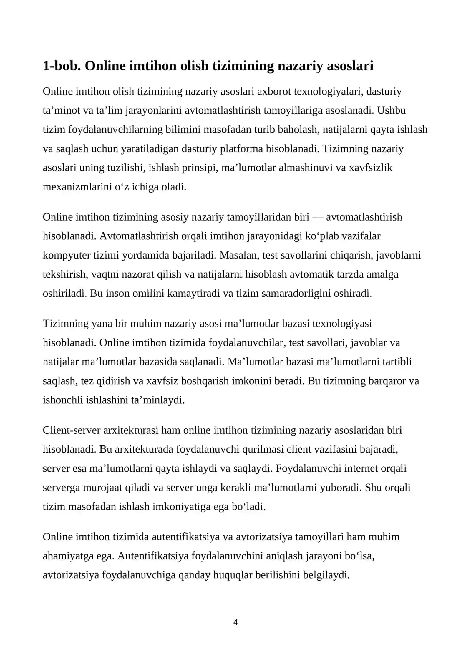 " Online imtihon olish tizimi web saytini yaratish" 4