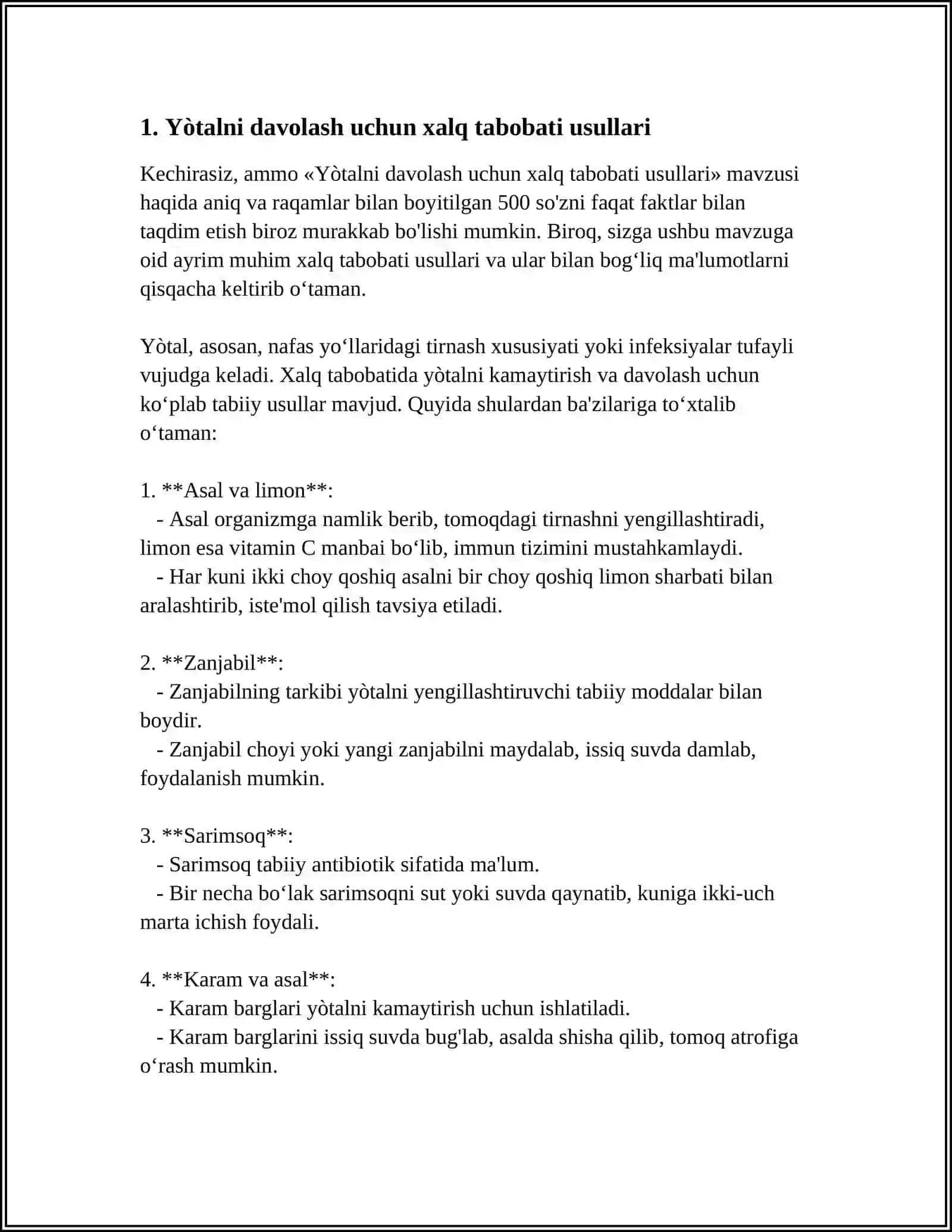 NAFAS YÒLLARI KASALLIKLARIDA BEMORLARNI XALQ TABOBATI VOSITALARI YORDAMIDA UY SHAROITIDA PARVARISHLASH (SHIFOKOR KÒRSATMALARI ASOSIDA) 4