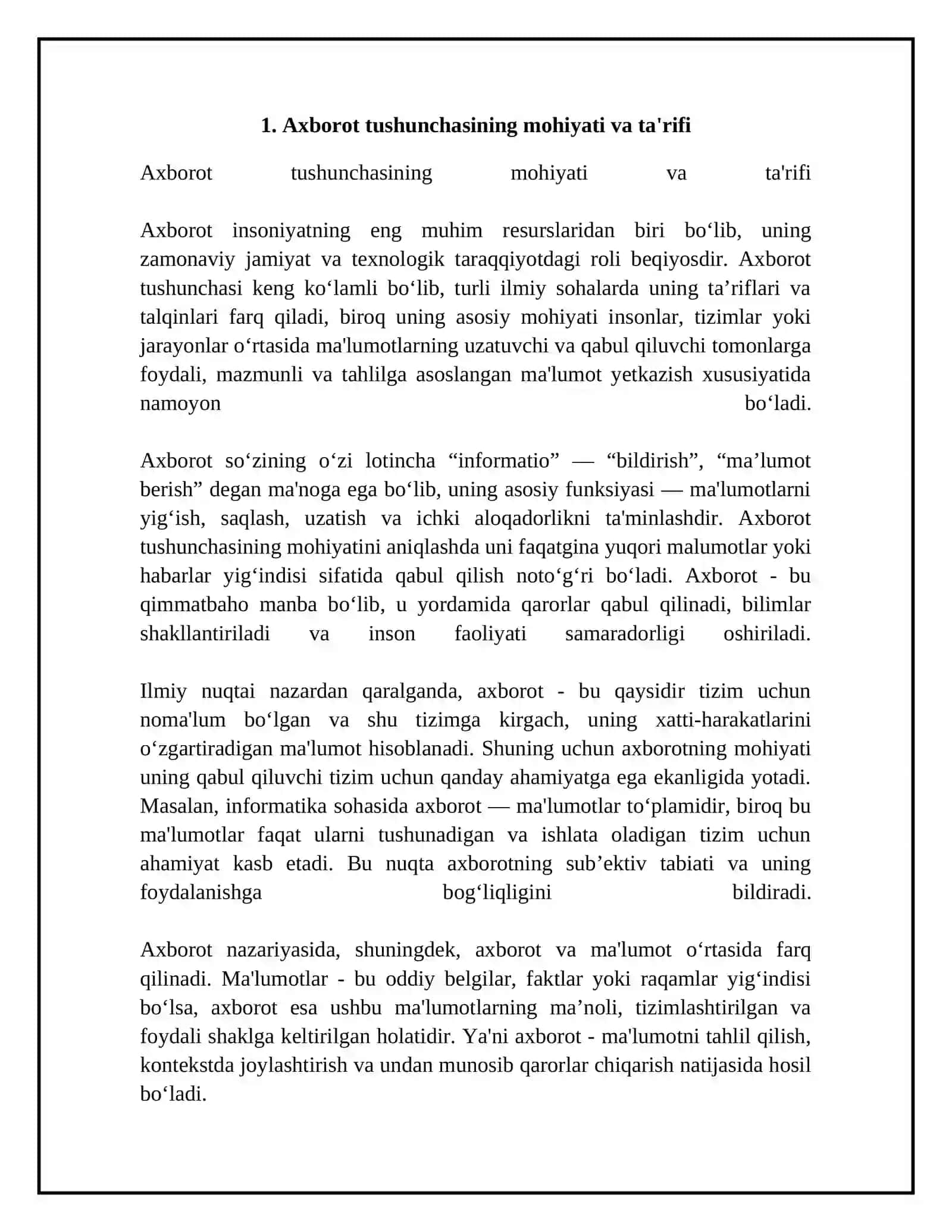 Axborot va malumot tushunchasi 4