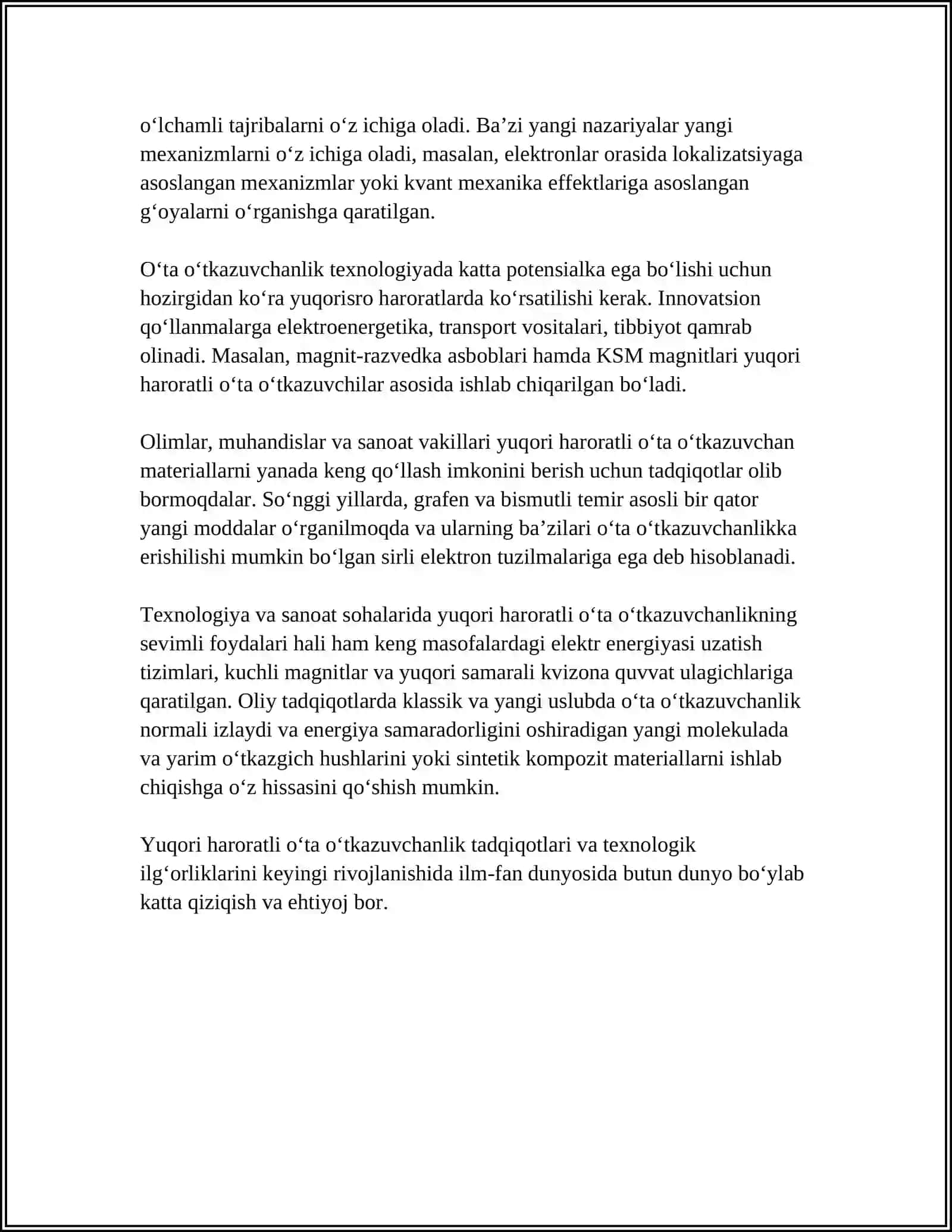 Yuqori haroratli Oʻta Oʻtkazuvchanlik 4