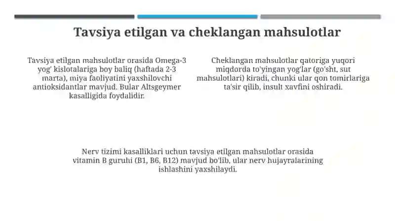 Nerv tizimi kasalliklari uchun parhez turlari 4