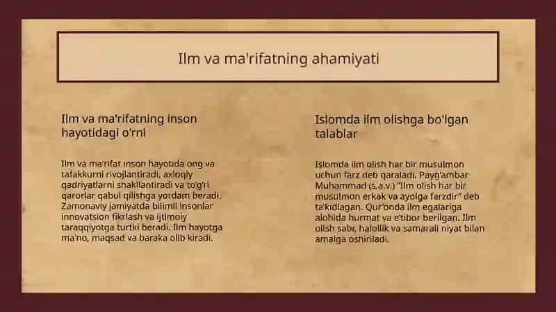 Imom Buxoriy ilm ma'rifat haqidagi hadislarning mazmuni 4